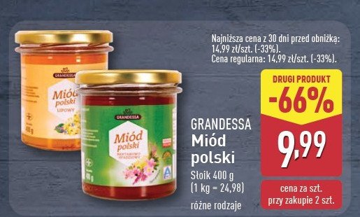 Miód lipowy GRANDESSA promocja w Aldi