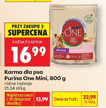 Karma dla psa Purina One Mini 800 g różne rodzaje promocja w Biedronka