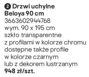 Drzwi prysznicowe uchylne Beloya 90 cm promocja w Castorama