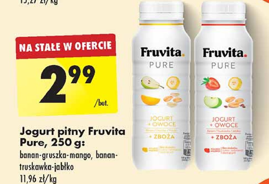 Jogurt banan gruszka mango + płatki owsiane i płatki jaglane Fruvitaland promocja