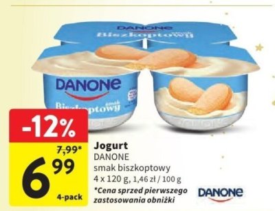 Jogurt Danone smak biszkoptowy 4-pack promocja w Intermarche