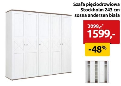 Szafa pięciodrzwiowa Stockholm 243 cm sosna andersen biała promocja w Black Red White