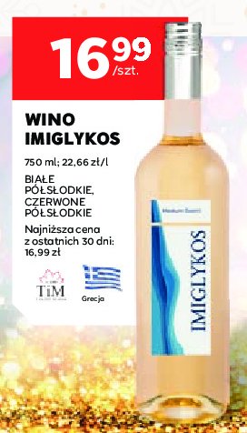 Wino białe półsłodkie Imiglykos promocja w Stokrotka