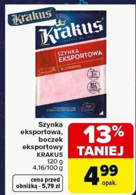 Szynka eksportowa, boczek eksportowy KRAKUS promocja w Carrefour Market