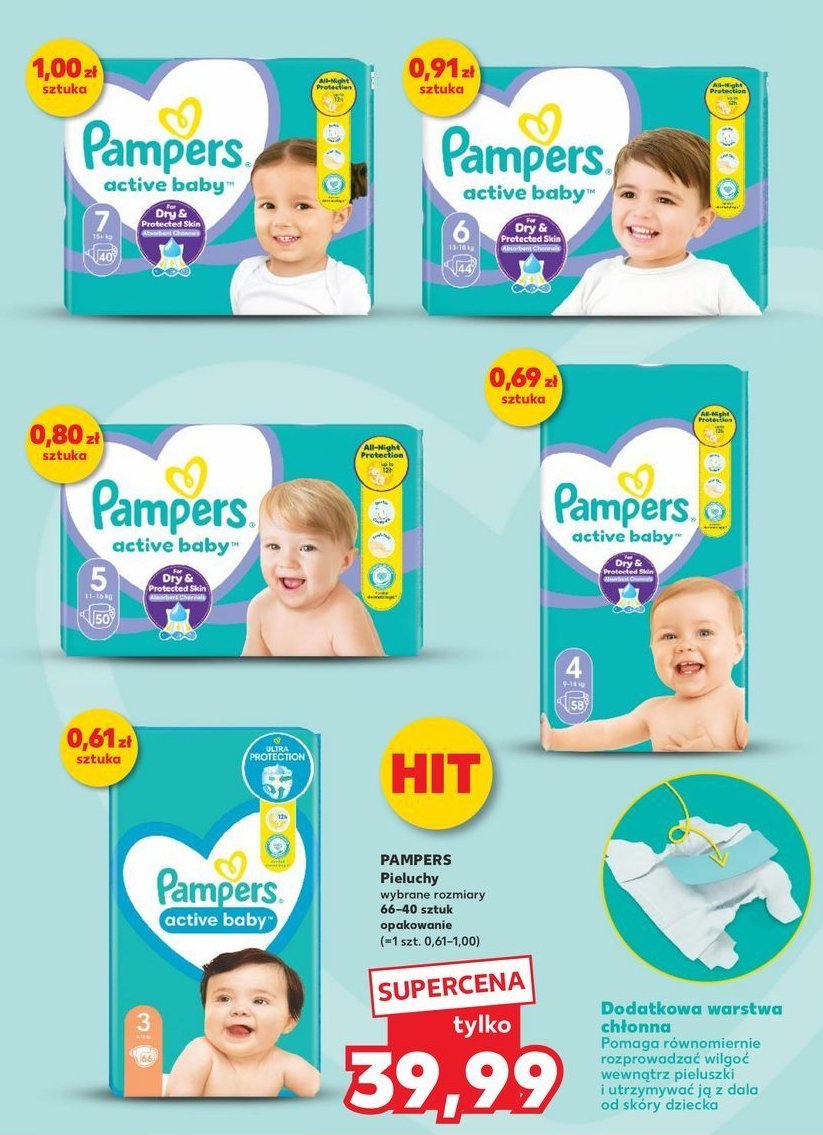 Pieluszki dla dzieci junior Pampers active baby promocja w Kaufland