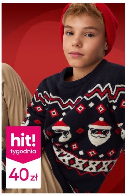 Sweter chłopięcy świąteczny wzór z mikołajami promocja w Pepco
