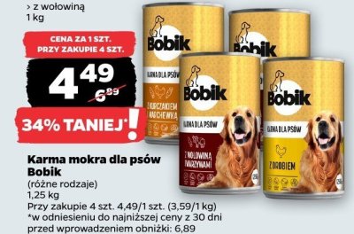Karma mokra dla psów Bobik promocja w Netto