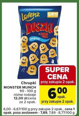 Chrupki MONSTER MUNCH LORENZ 90-100g różne rodzaje promocja w Carrefour Express