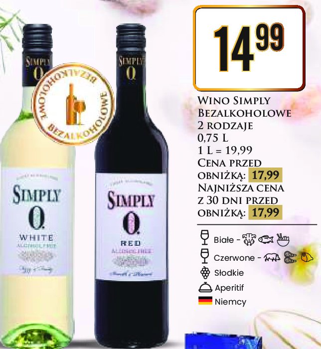 Wino bia艂e p贸艂wytrawne SIMPLY (WINO) promocja