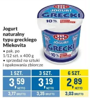 Jogurt naturalny typu greckiego Mlekovita promocja w Makro