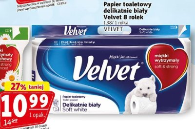 Papier toaletowy delikatnie biały Velvet 8 rolek VELVET promocja w Prim Market