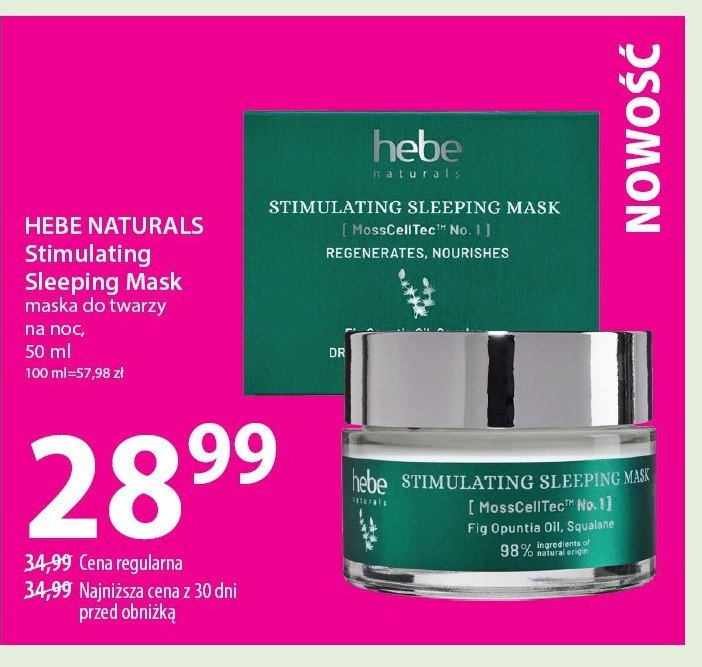 Stymulujaca maska do twarzy na noc HEBE NATURALS promocja w Hebe