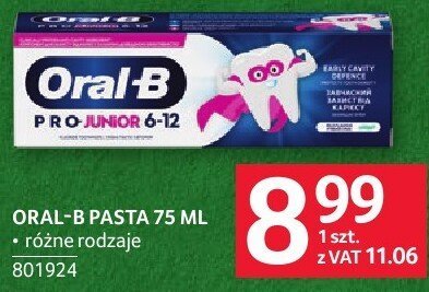 Pasta do zębów Oral-B Junior 75 ml promocja w Selgros
