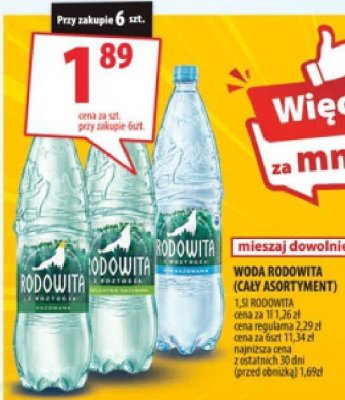 Woda RODOWITA (cały asortyment) 1,5l promocja w Arhelan