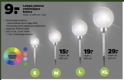 Lampa solarna zmieniająca kolor 20 cm promocja