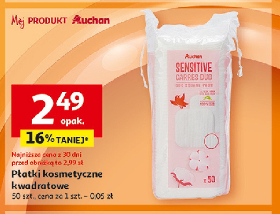 Płatki kosmetyczne sensitive kwadrat Auchan promocja