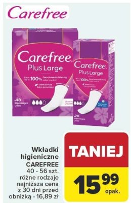 Wkładki higieniczne CAREFREE 40 - 56 szt. różne rodzaje promocja w Carrefour