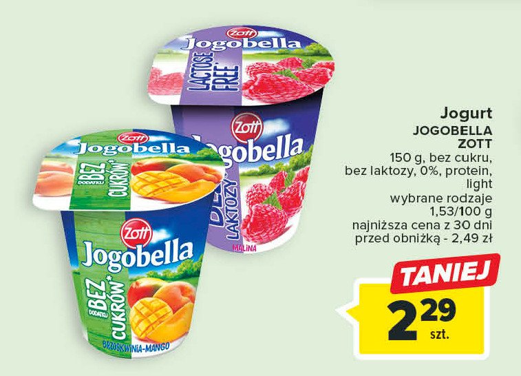 Jogurt brzoskwinia i marakuja Zott jogobella 0 % promocja