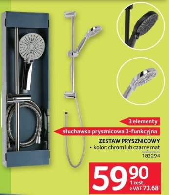 Zestaw prysznicowy 3 elementy, słuchawka prysznicowa 3-funkcyjna, kolor chrom lub czarny mat promocja w Selgros