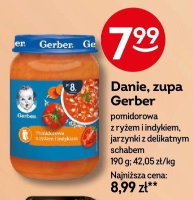 Danie, zupa Gerber pomidorowa z ryżem i indykiem, jarzynki z delikatnym schabem promocja w Żabka