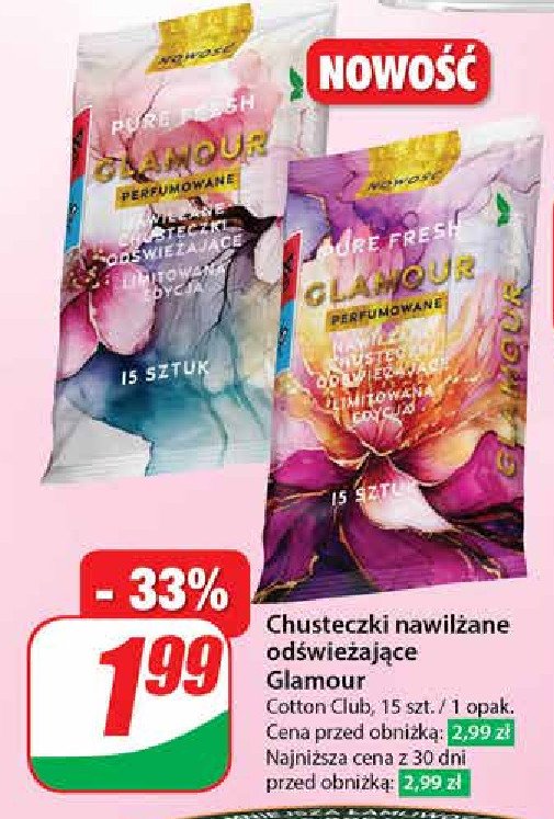 Chusteczki odświeżające glamour PURE FRESH promocja