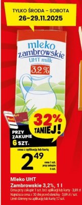 Mleko UHT Zambrowskie 3,2%, 1 l promocja w Twój Market