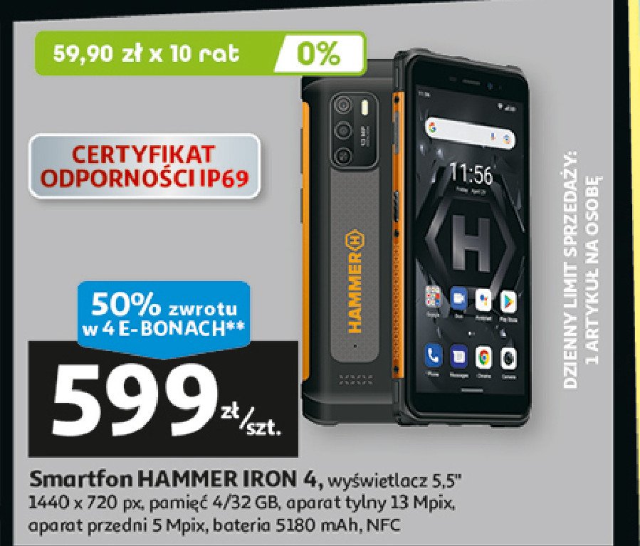 Smartfon iron 4 pomarańczowy Hammer promocja w Auchan