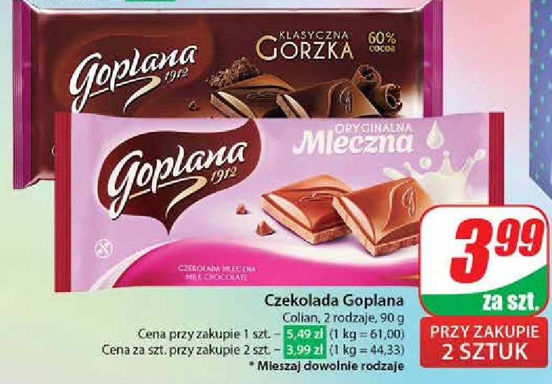 Czekolada gorzka Goplana promocja