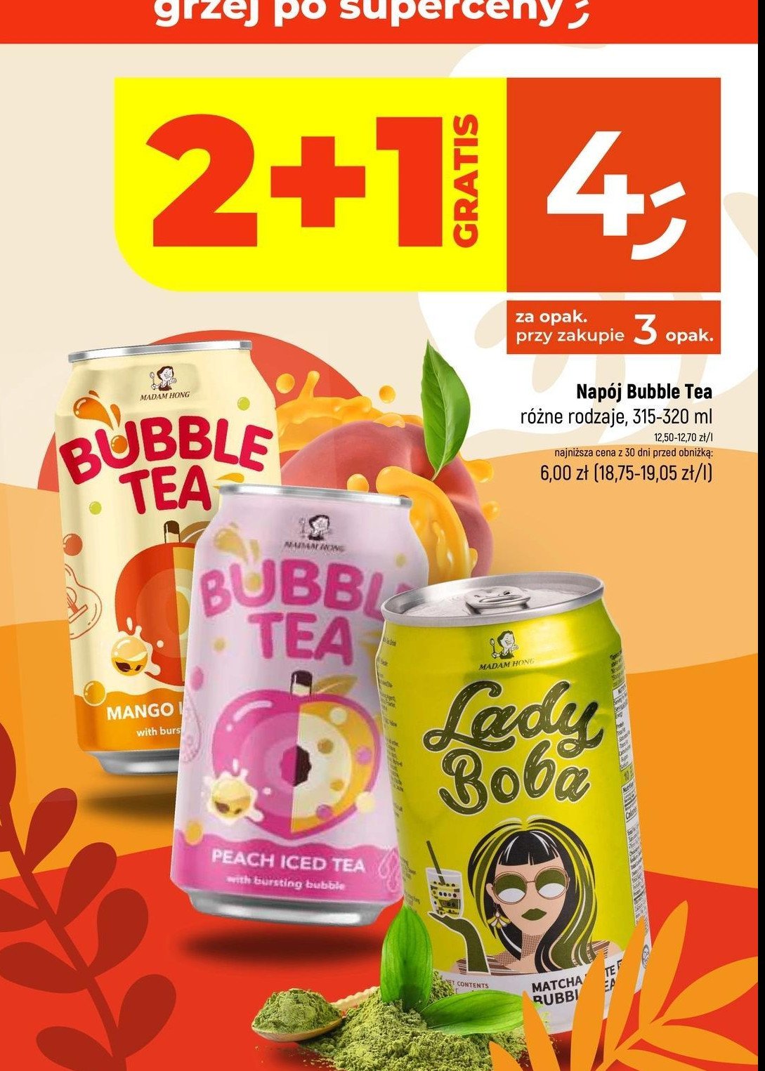 Napój mango iced tea Madam hong bubble tea promocja