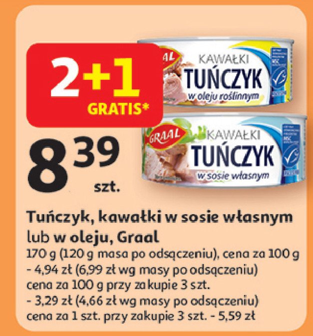 Tuńczyk kawałki w oleju roślinnym Graal promocja w Auchan