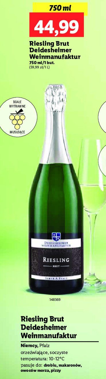 Wino białe wytrawne Riesling brut deidesheimer weinmanufaktur promocja w Lidl