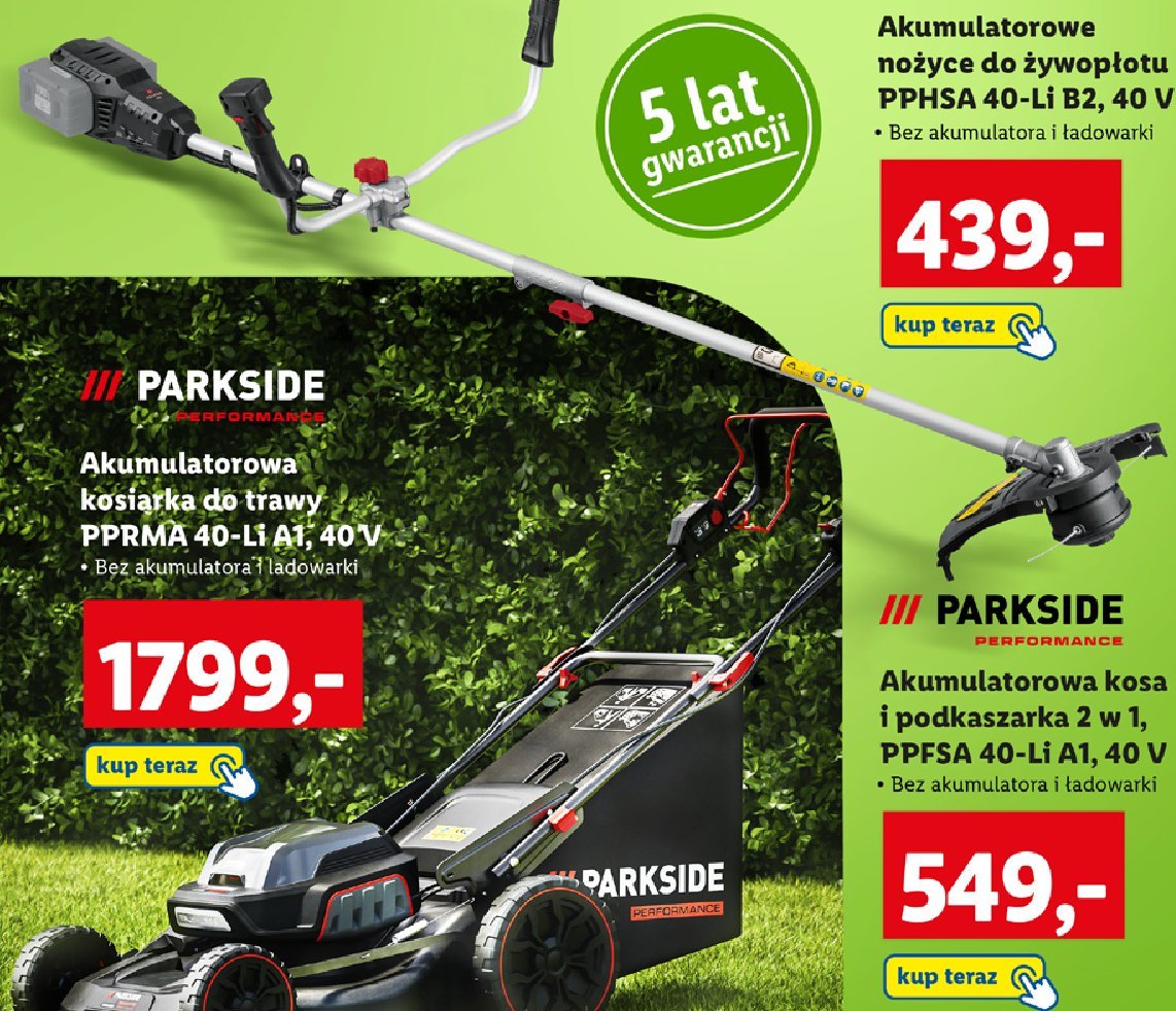 Kosa akumulatorowa 2w1 40v Parkside promocja