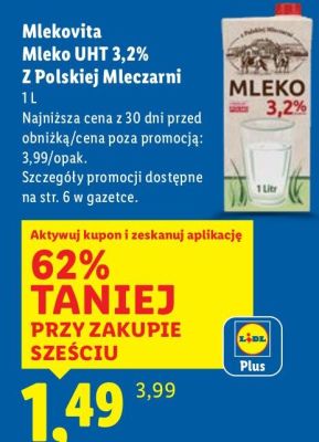 Mleko UHT 3,2% Z Polskiej Mleczarni promocja w Lidl
