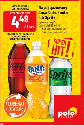Napój gazowany Coca Cola, Fanta lub Sprite wybrane rodzaje Coca-Cola HBC promocja w POLOmarket