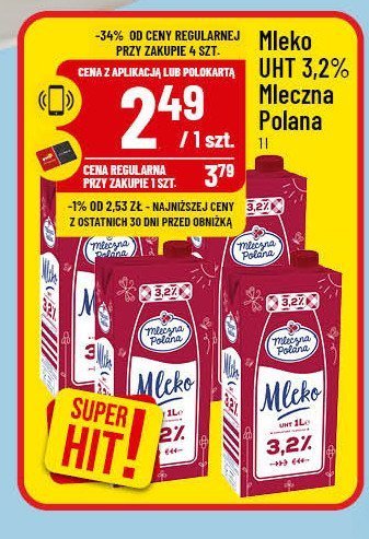 Mleko 3.2 % Mleczna polana promocja w POLOmarket