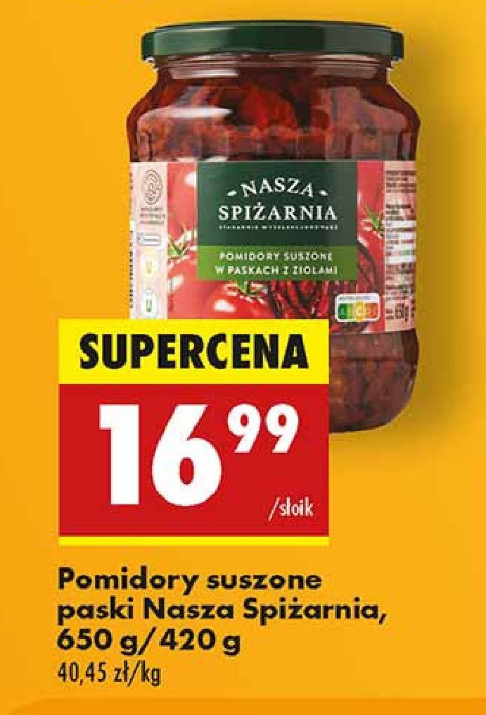 Pomidory suszone w paskach z ziołami Nasza spiżarnia promocja w Biedronka