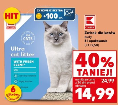 Żwirek dla kotów Ultra Cat litter biały 6 l opakowanie promocja w Kaufland