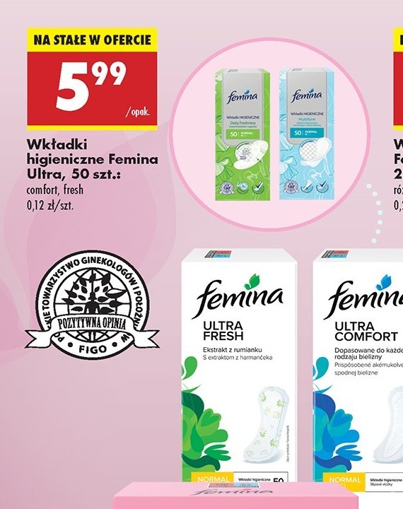 Wkładki higieniczne multiform normal Femina promocja w Biedronka