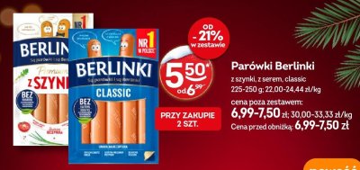 Parówki Berlinki z szynki, z serem, classic promocja w Żabka