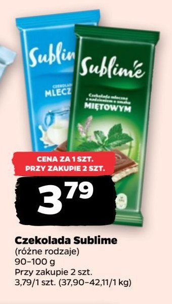 Czekolada mleczna miętowa SUBLIME promocja w Netto