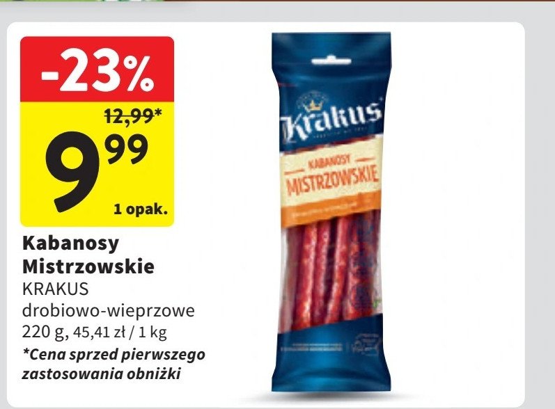 Kabanosy mistrzowskie drobiowo-wieprzowe Krakus animex promocja w Intermarche