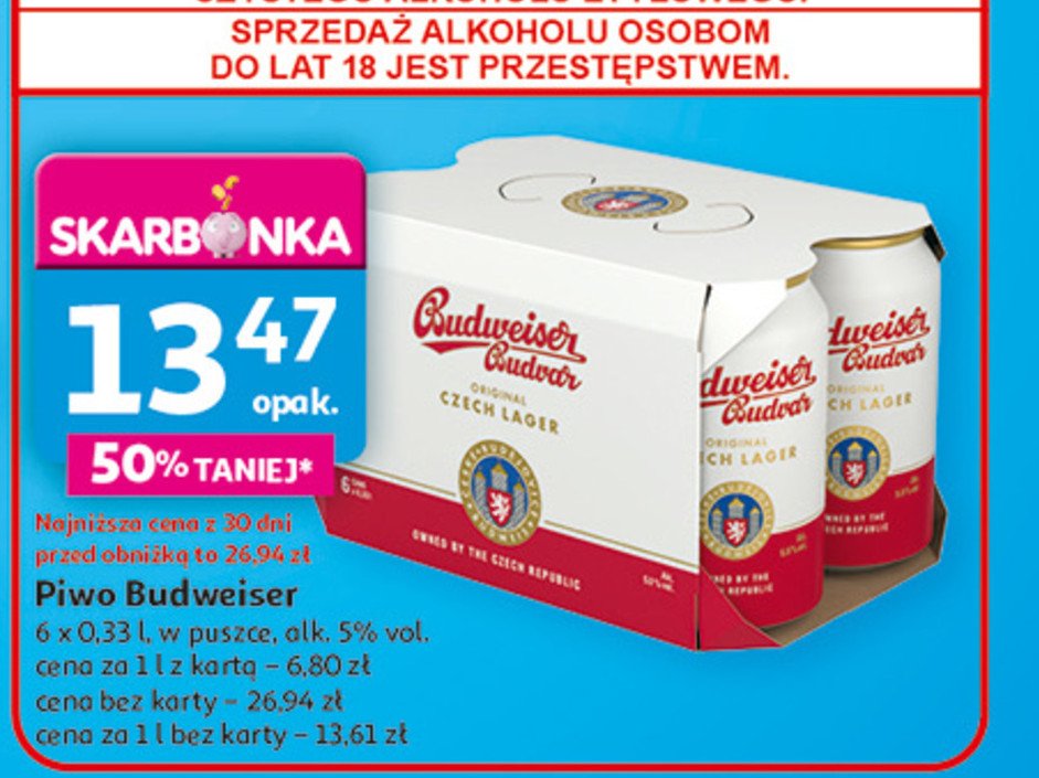 Piwo Budweiser budvar promocja w Auchan