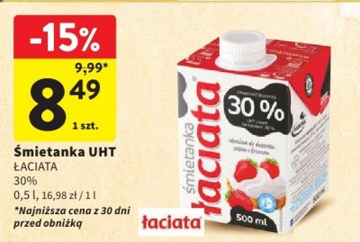Śmietanka UHT ŁACIATA 30% promocja w Intermarche