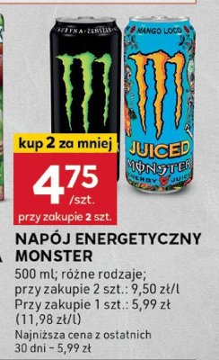 Napój energetyczny, różne rodzaje Monster promocja w Stokrotka