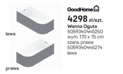 Wanna Oguta szara prawa 170x75 cm promocja w Castorama