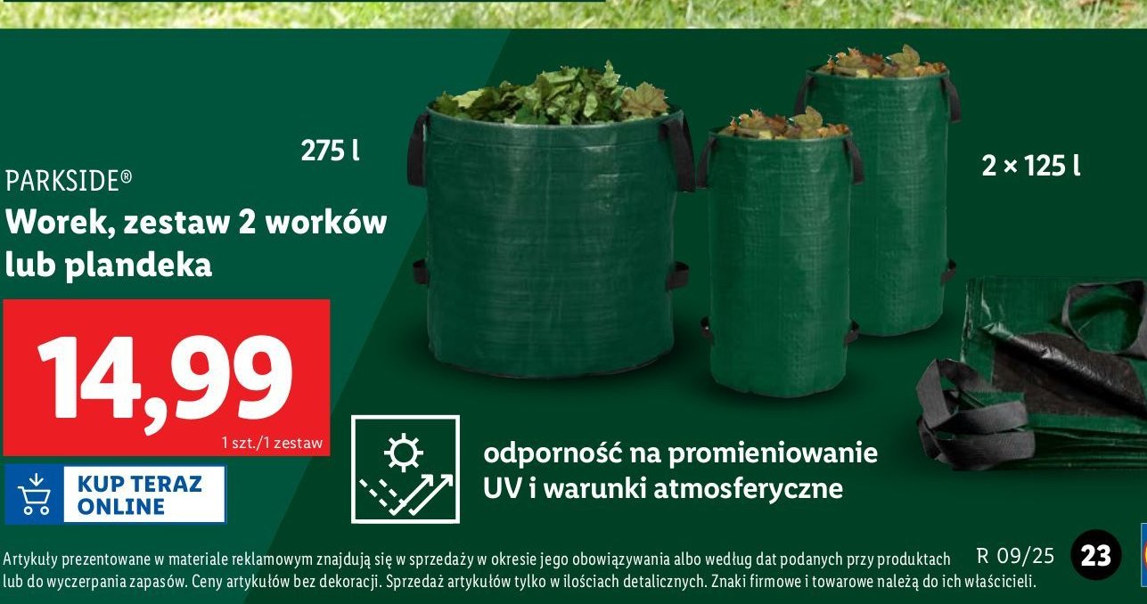 Worek ogrodowy 125 l Parkside promocja w Lidl