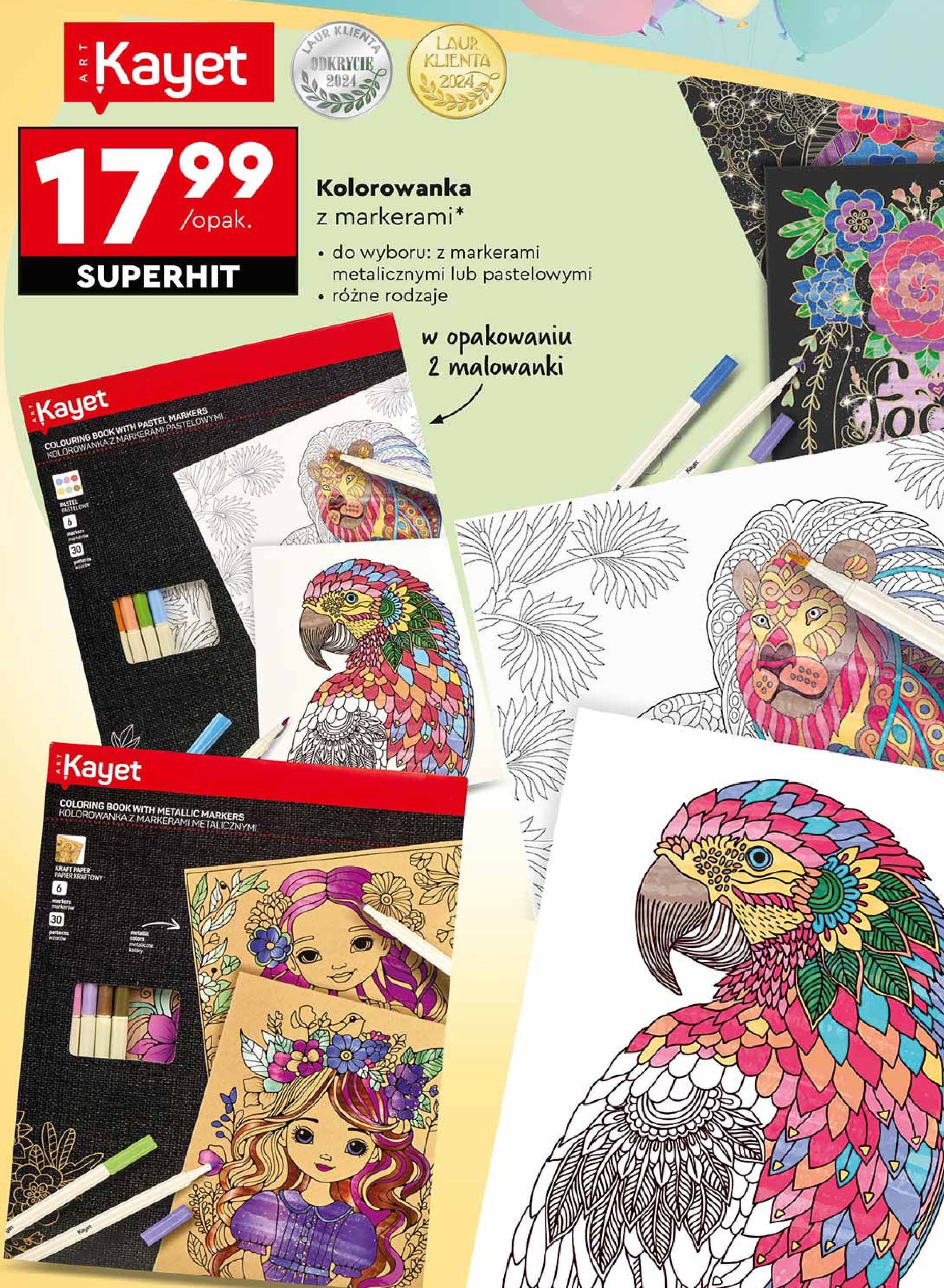 Kolorowanka z markerami pastelowymi Kayet promocja w Biedronka