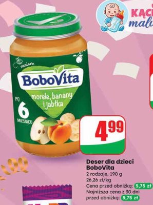 Deser dla dzieci BoboVita morele, bananu i jabłka 190 g promocja w Dino