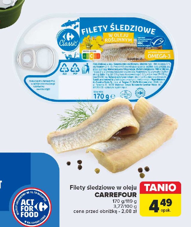 Filety śledziowe w oleju roślinnym Carrefour classic promocja