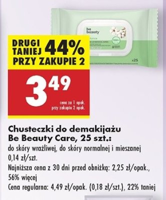 Chusteczki do demakijażu do cery normalnej i mieszanej BE BEAUTY FACE EXPERTIV Be beauty care promocja